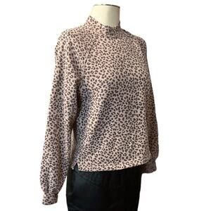 A&F Brown Tan Leopard Soft Collection Athleisure Mockneck Cozy Sweatshirt S